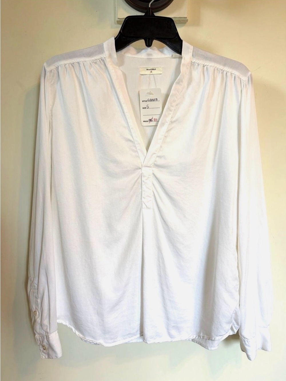 Billy Reid White V Neck Gathered Blouse Small Long Sleeve Popover Top NWOT